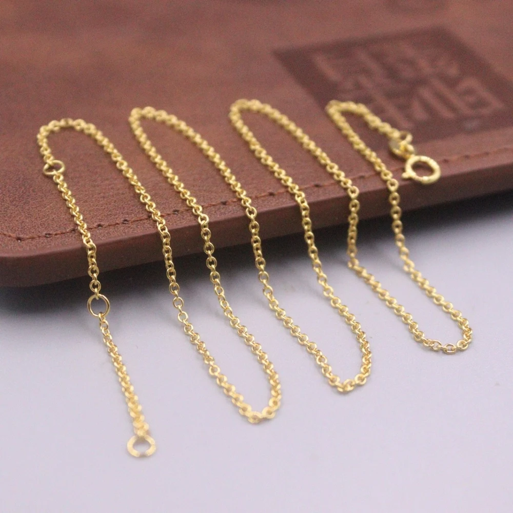 

Real Pure 18K Yellow Gold Chain Women Lucky 1.1mm O Link Necklace 45cm /2.6-2.8g