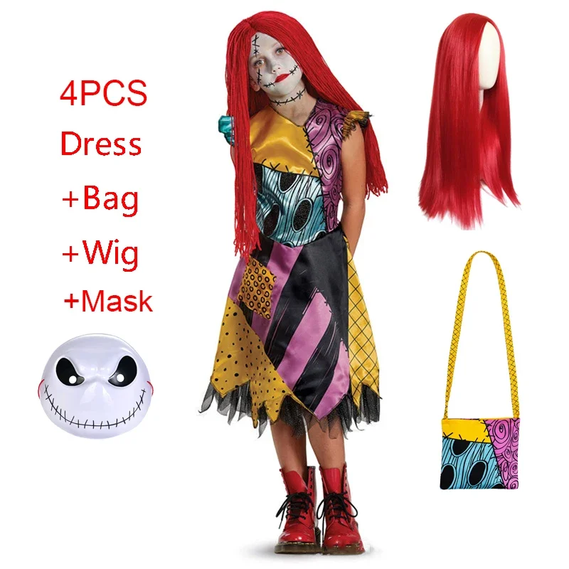 أزياء الهالوين سالي جاك التأثيرية لـ Meisjes De Nachtmerrie Voor Kerst سالي Jurk Kids Classic Jack Skellington Kleding