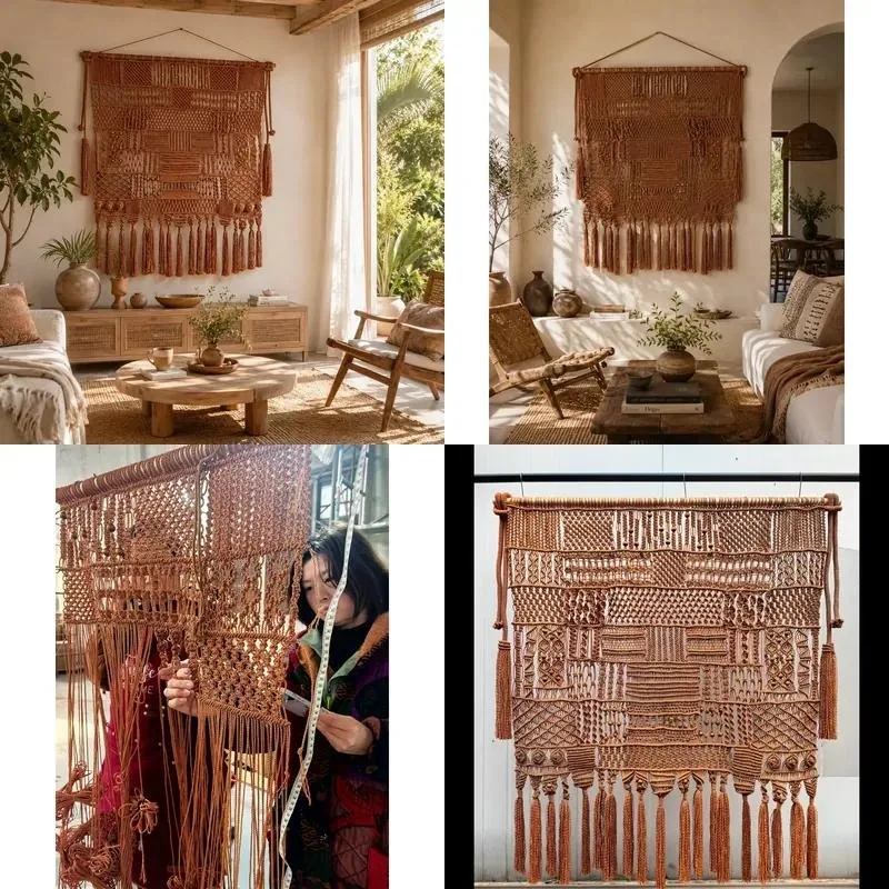 Handmade Bohemian Lace Wall Hanging Cotton Rope Woven Tapestry Decorative Fiber Art for Living Room Hotel Home Decoration