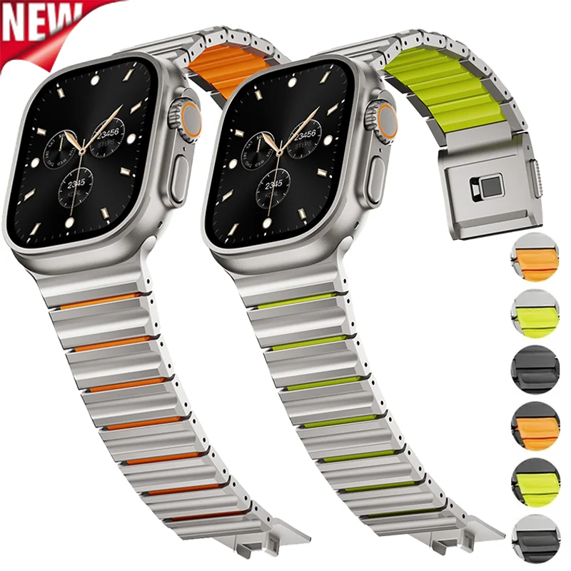 Titanium Fluoroelastomer Rubber Strap For Apple Watch Ultra3 2 1 49mm S11 10 46mm Magnetic Band For Iwatch9 8 7 45mm 6 SE 3 44mm