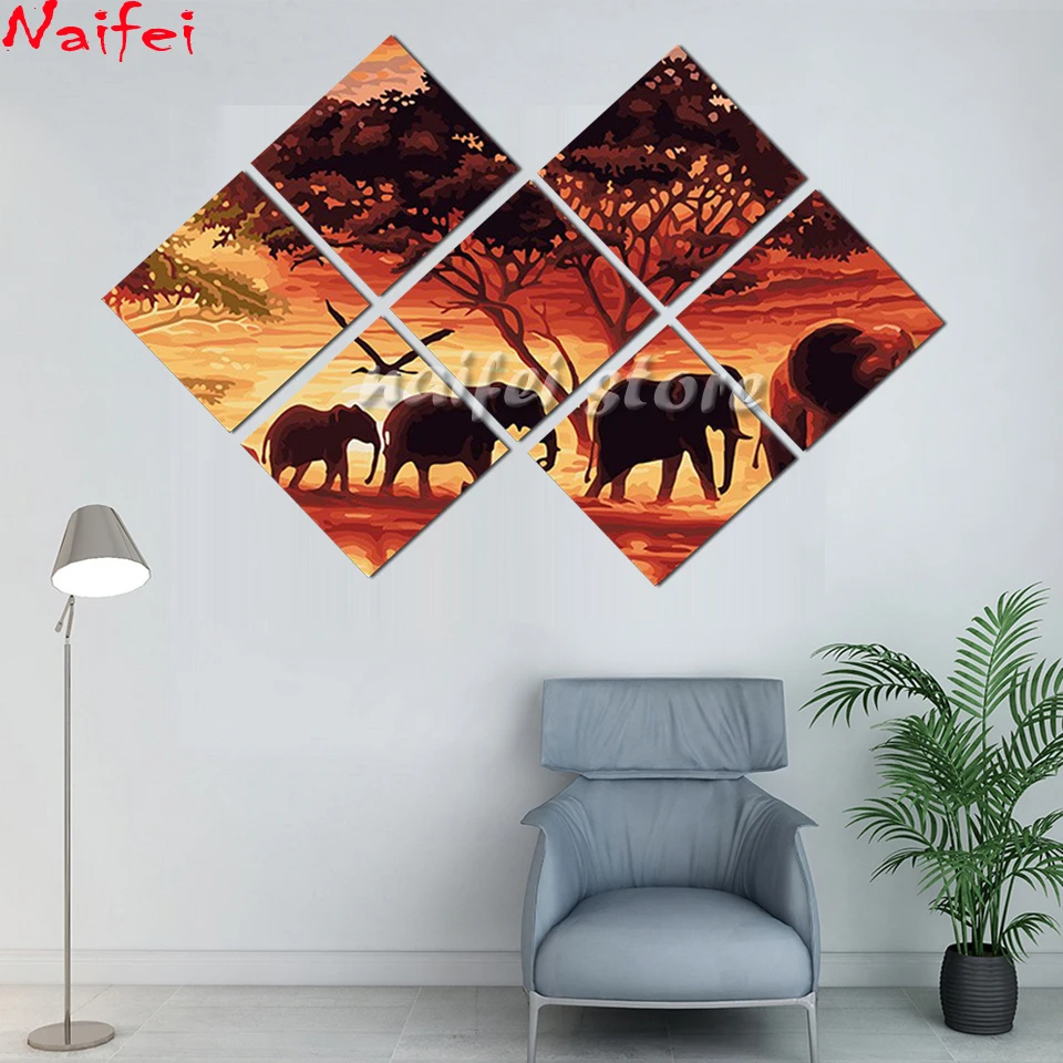 

7 pcs set 5D DIY Diamond Painting African Scenery Elephant Full Square Round Drill Diamond Mosaic Embroidery Cross Stitch Kits