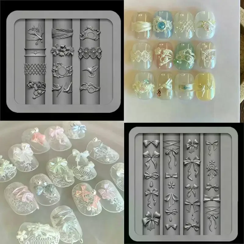 3D Bowknot Silicone Nail Mold Food Grade Mixed Shaped DIY Manicure Tool for Nail Art Beginners & Salon Use