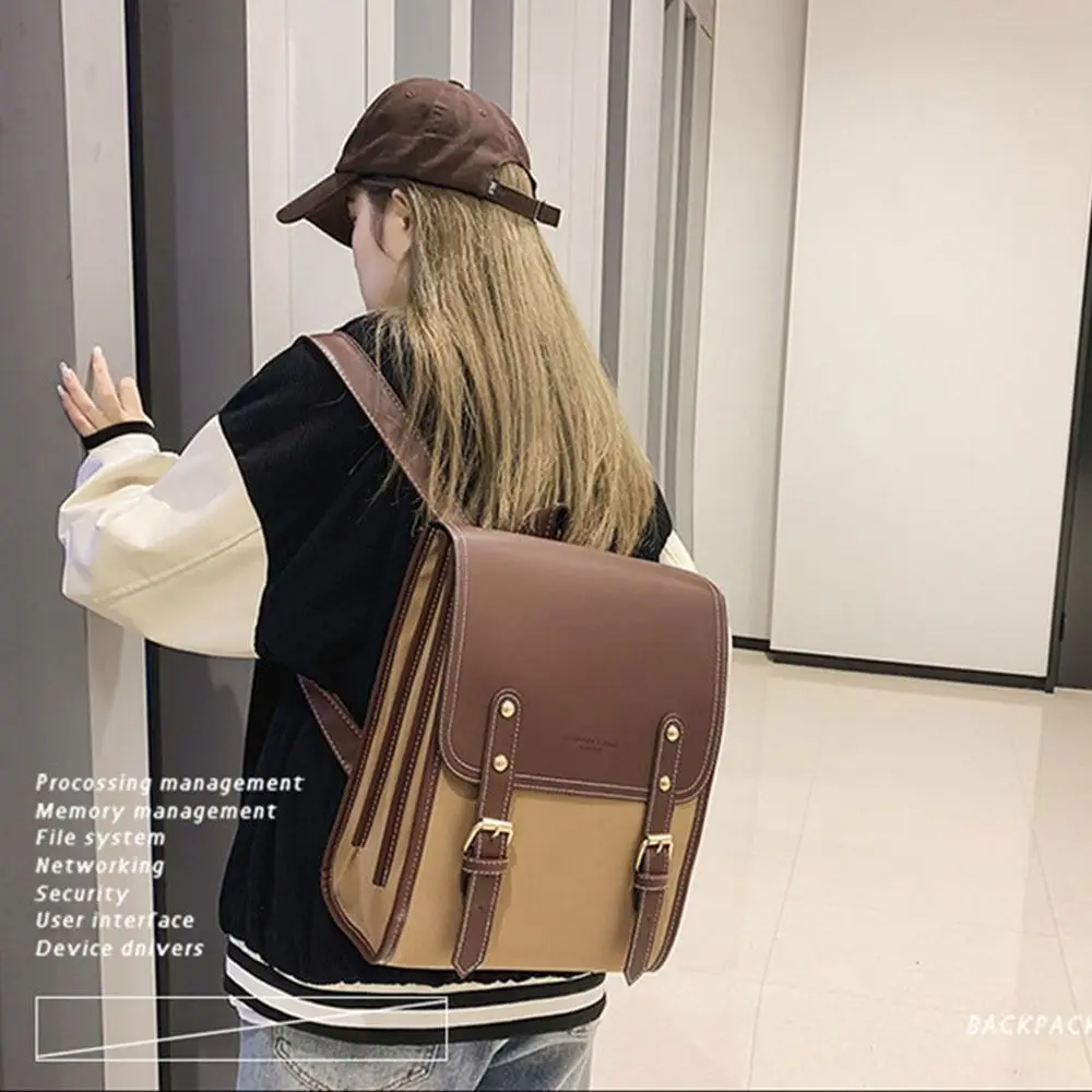 حقيبة ظهر يابانية بسيطة من جلد البولي يوريثان على طراز Preppy حقيبة مدرسية ذات سعة كبيرة Daypack