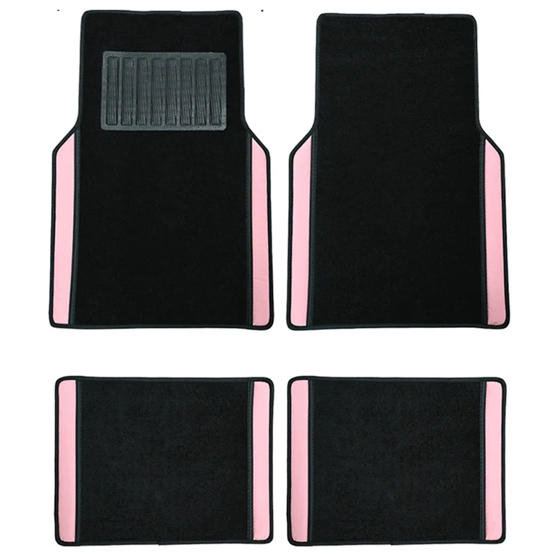 

Car Floor Mats Universal Full Set Fit For 5 Seats Car Interior Accessories Auto Carpets Foot Pads Pink Color