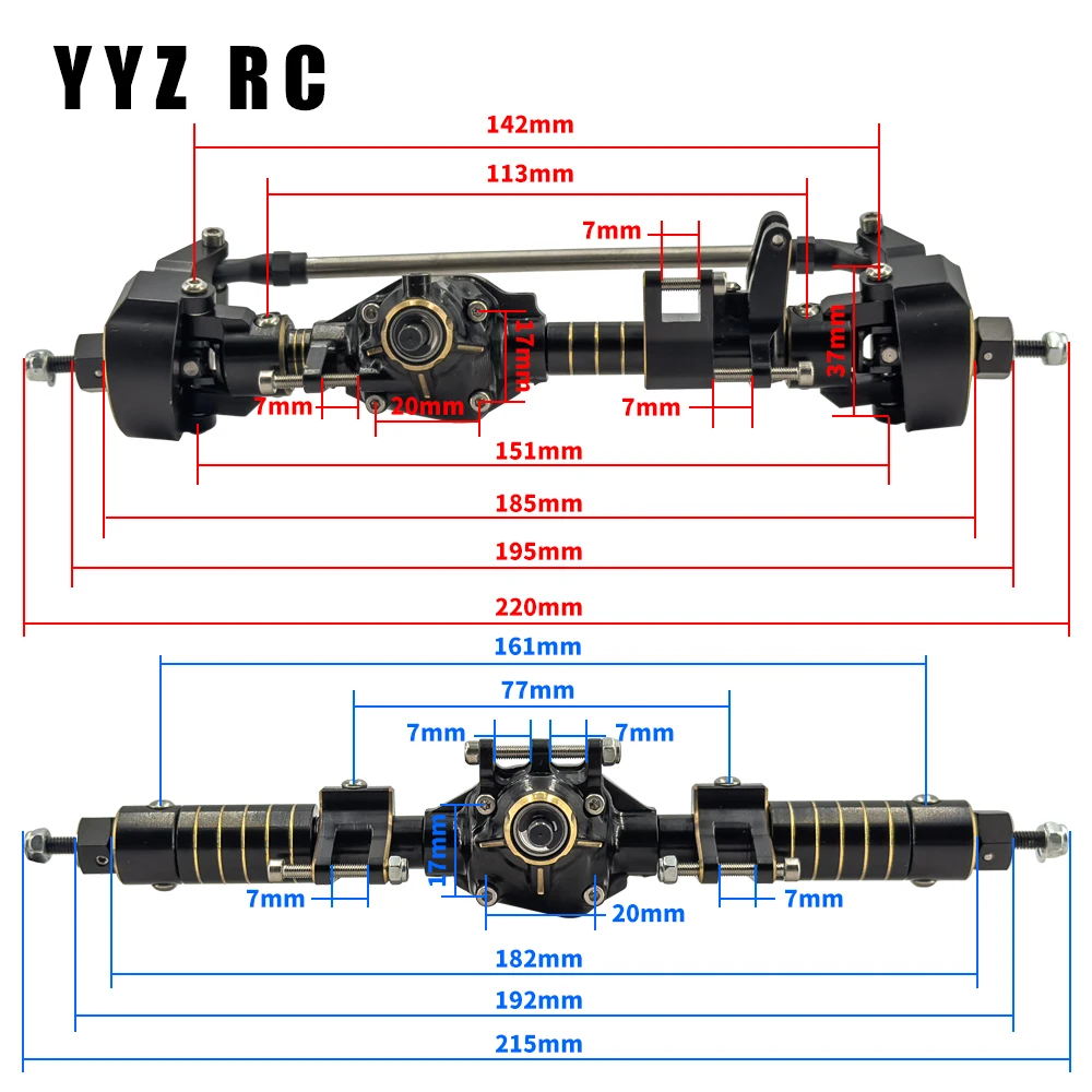 Axial Scx10 Pro Axle Upgrades Parts Metal Heavy Duty Brass Black Coating Complete Front Rear Straight Axle for 1/10 RC Crawler