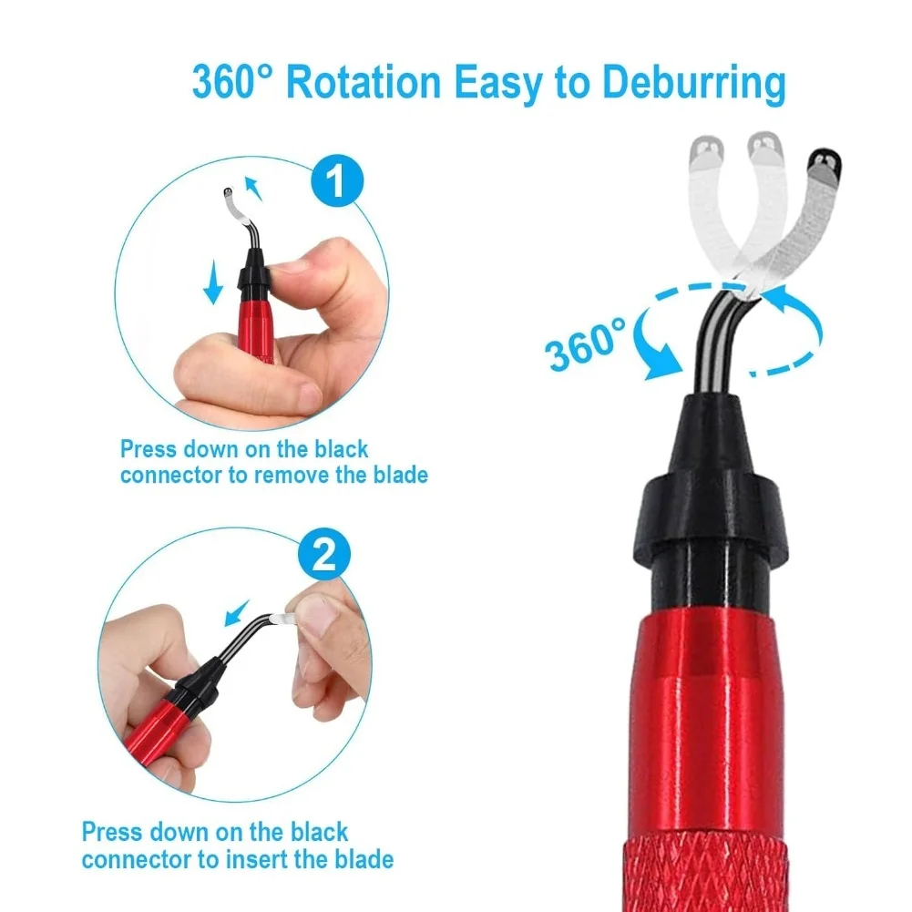 Deburring Tool with 360 Degree Rotating Blades for Plastic Aluminum Wood and Metal Burr Removal Featuring Tempered Steel Blades