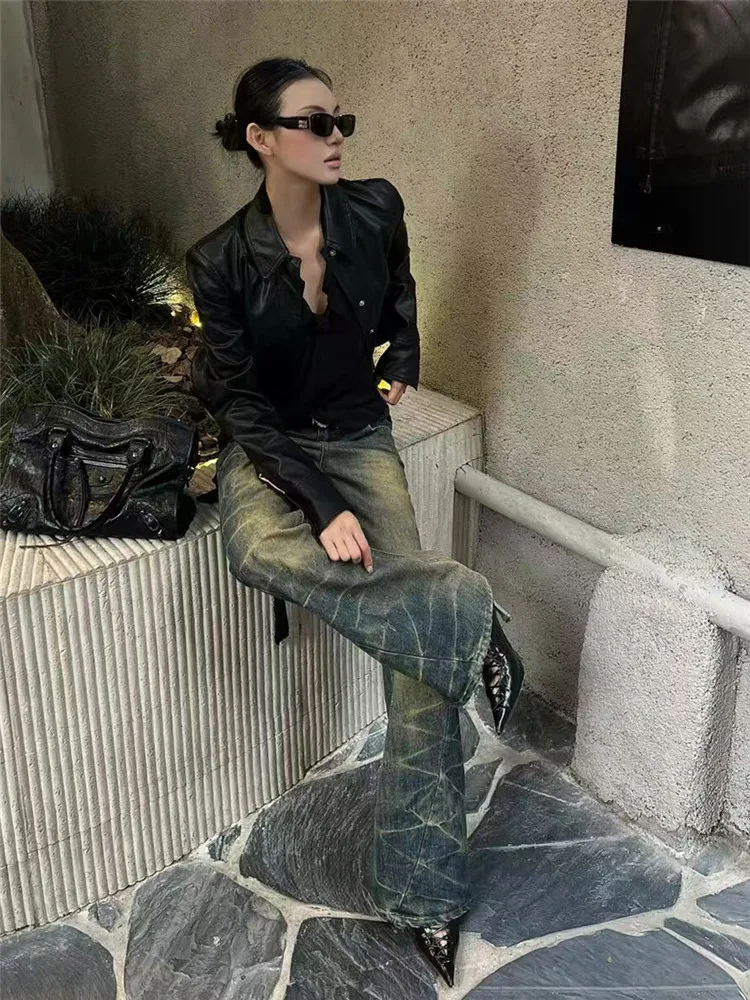 Niebieskie dżinsy damskie Vintage High Waisted Cargo Straight Summer NEW Casual Big Size Wide Leg Denim Baggy Pants Y2K Spodnie damskie