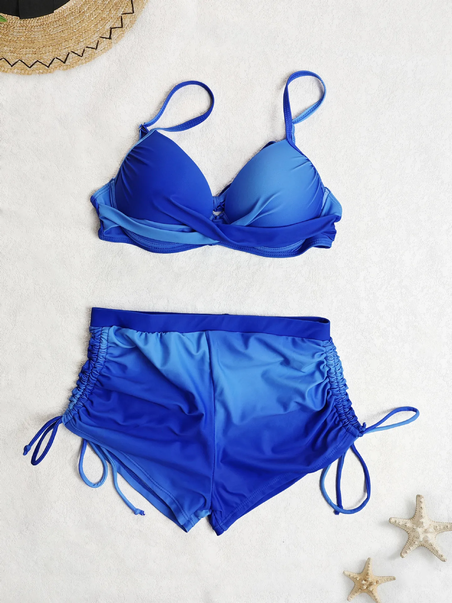 2026 High Waisted Boyleg Bikini Set Women Molded Cup Push Up Tummy Control Two Piece Swimsuit Beach Vacation Shorts Suit Female