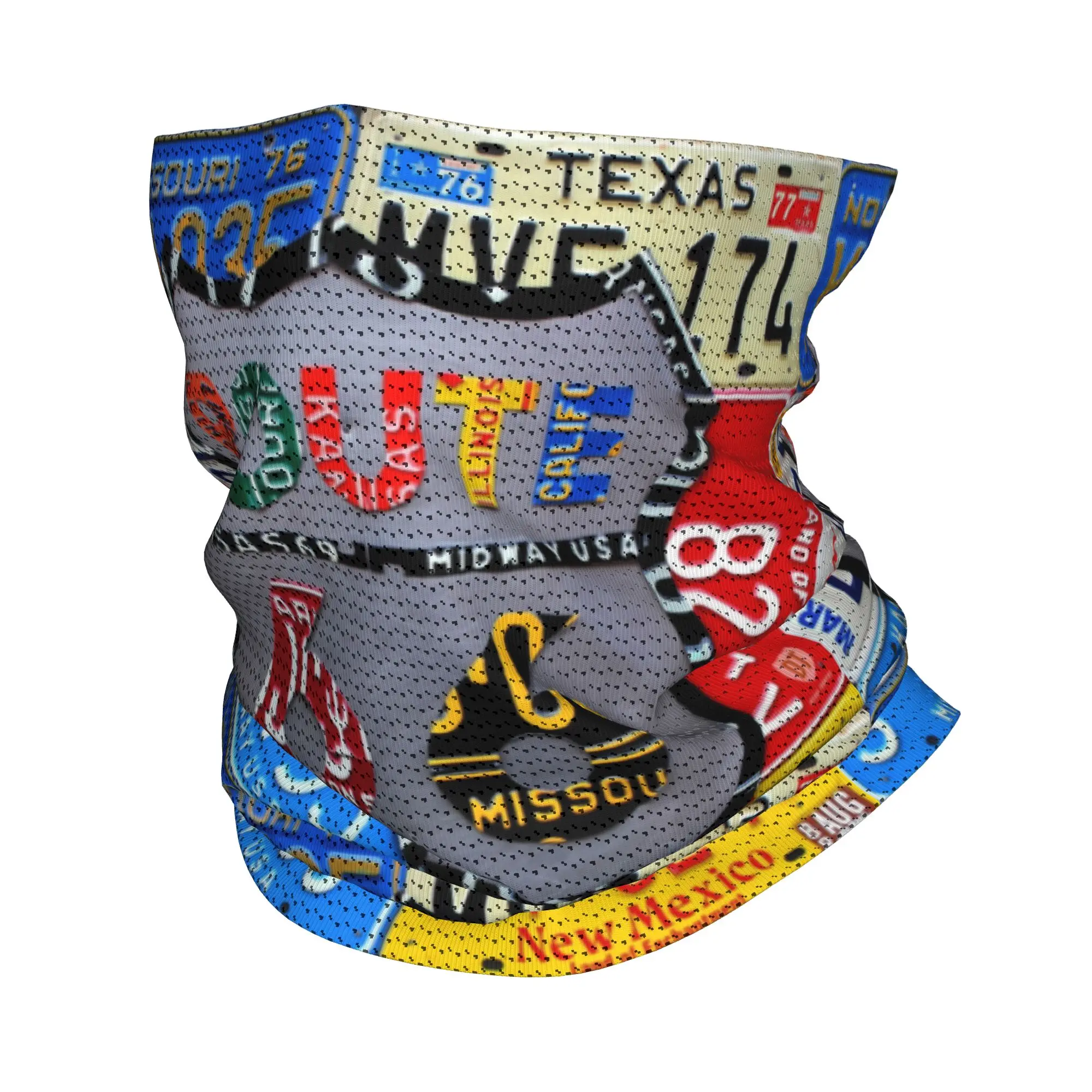 

Custom Route 66 License Plate Art Bandana Neck Gaiter UV Protection Face Scarf Cover American Road Headwear Tube Balaclava