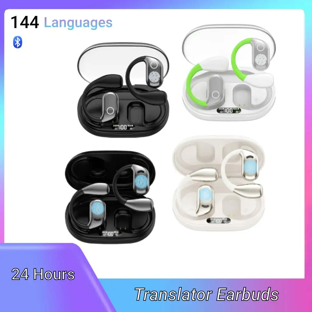 New Real-time Language Translator Headphones Wireless BT Ear Hanging Translation Earbuds 144 Language HD Voice Translator Device