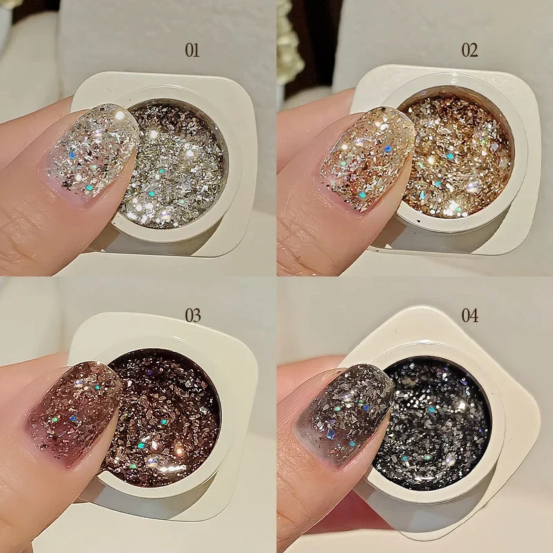 4 cores 5ml glitter lantejoulas gel unha polonês 5ml glitter arte do prego gel embeber fora gel uv para manicure verniz semi permanente híbrido