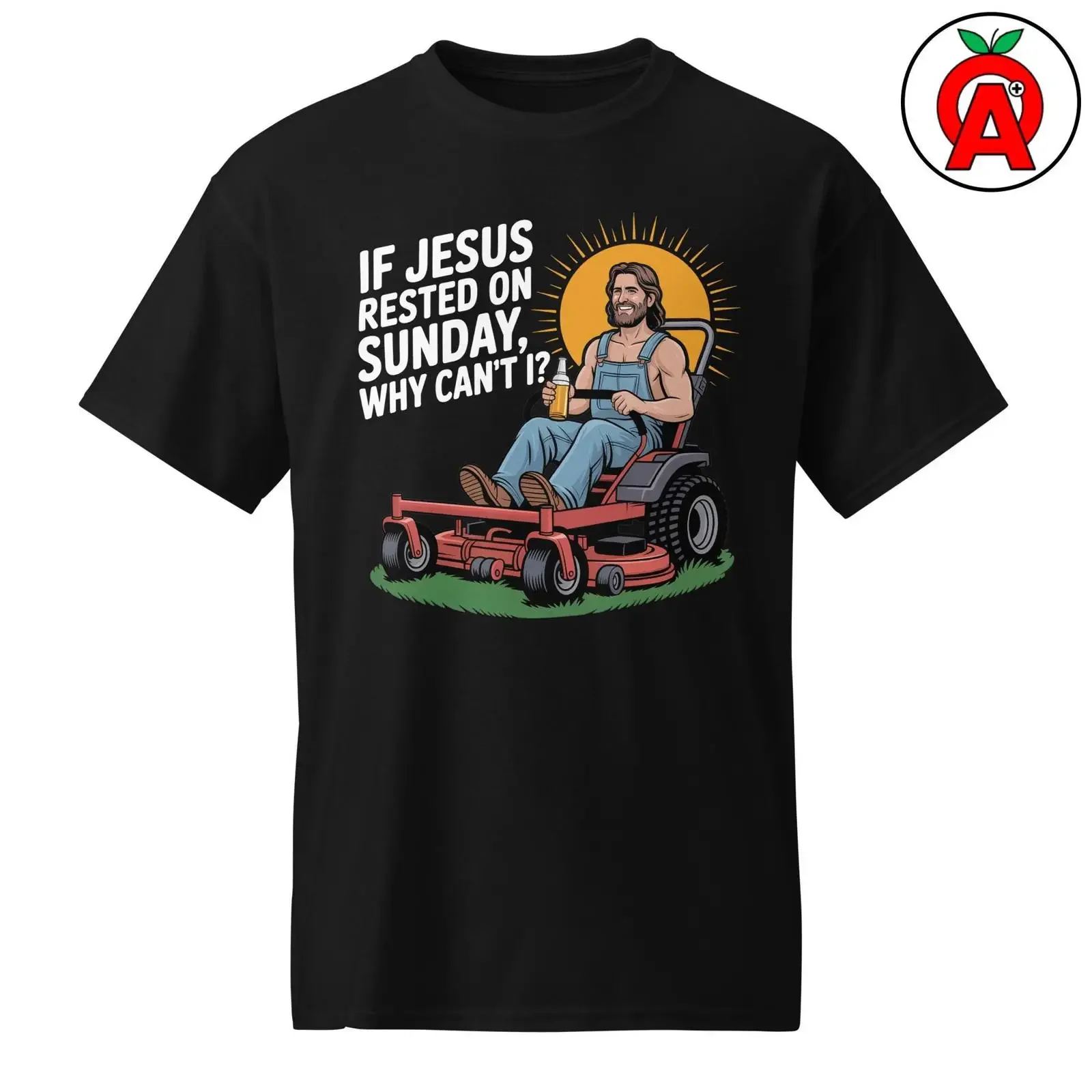 If Jesus Rested On Sunday Why Can't I Funny Lawn Mower T Shirt vintage Washed Stretched Casual fashion Comfortable