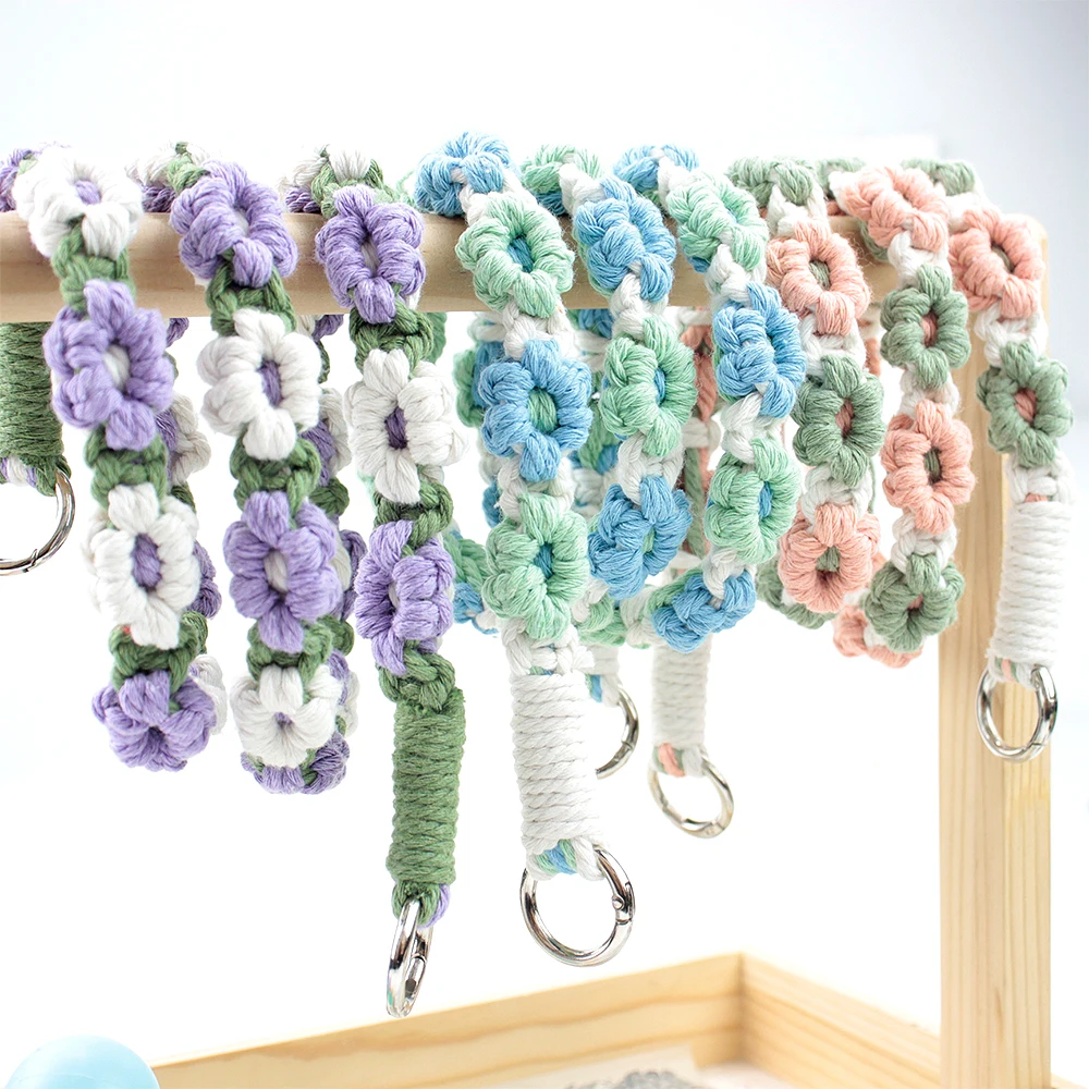 Nordic Pastoral Daisy Woven Phone Lanyard Macrame DIY Kit Polyester Handmade Keychain Accessory Personal Use & Holiday Gift view 3