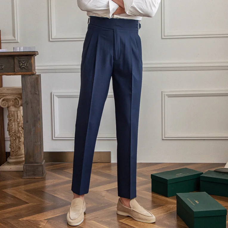 Lu San Kuerge Straight-Leg Pants Wrinkle-Resistant Casual Cropped Pants Italian-Style All-Match Vintage Trendy Pants for Men