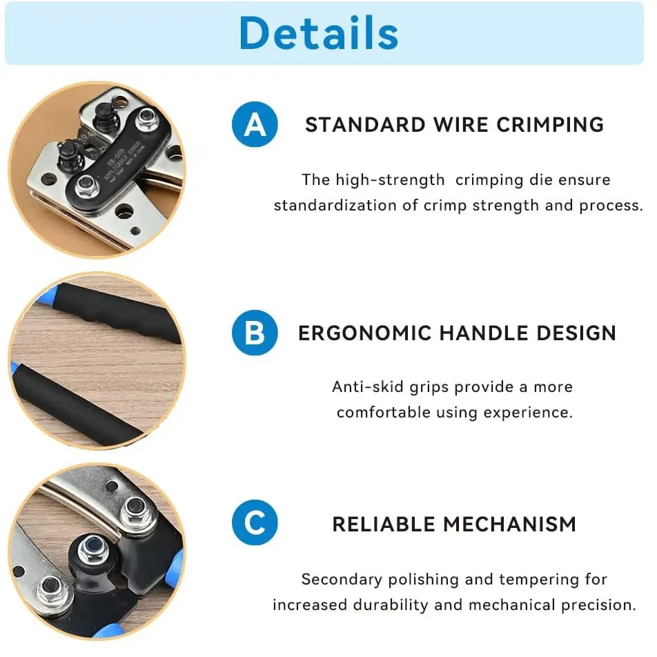 Battery Cable Lug Crimping Tool 10-1 AWG with 60Pcs Copper Ring Terminals 8 Sizes Cable Lugs Set, Heavy Duty Wire Crimper