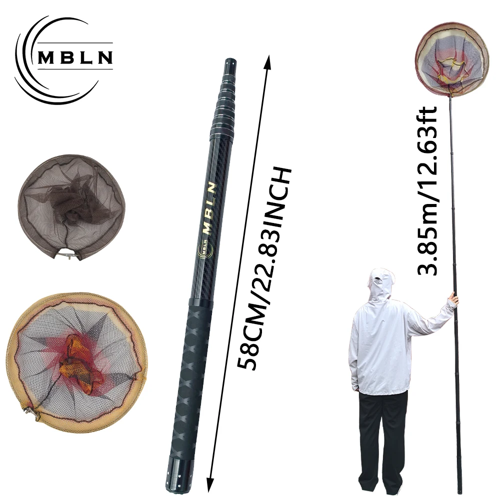 mbln-385m超長釣り網-カーボンファイバー製魚網-伸縮式ポジショニングフィッシュネット-岩釣り・船釣り用