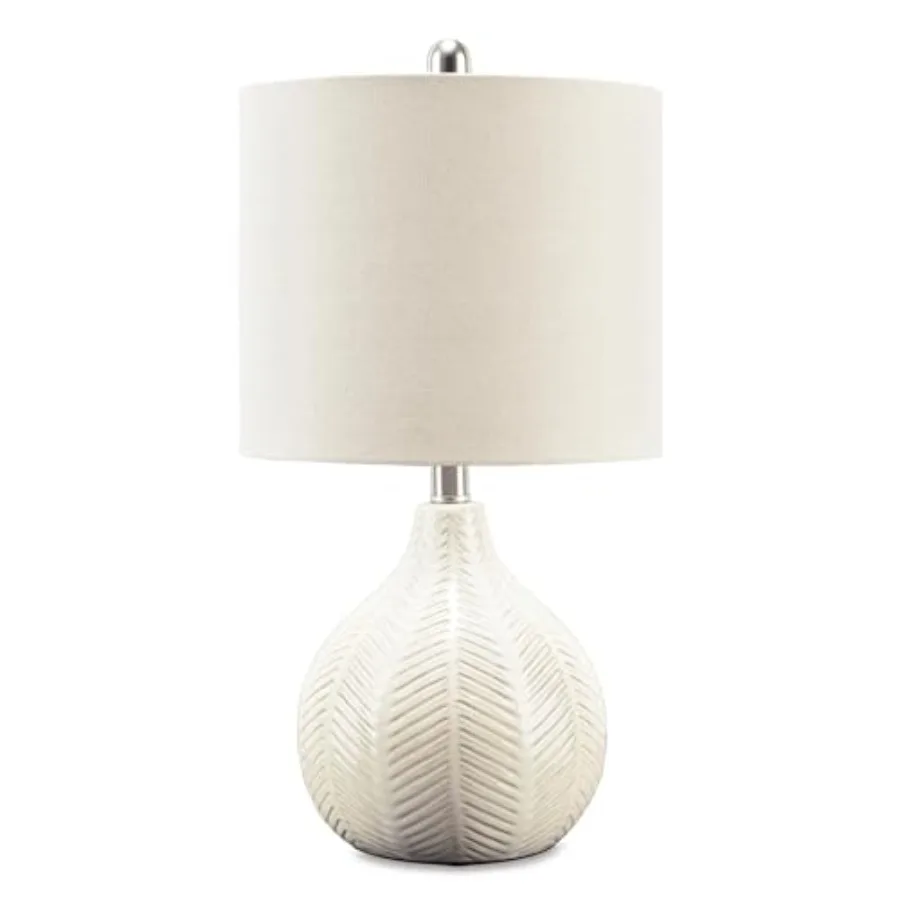 

Rainermen Ceramic Table Lamp, 21" Tall, Ideal for Nightstands, Textured Herringbone Base, Transparent Glaze Finish, Off Drum Sh