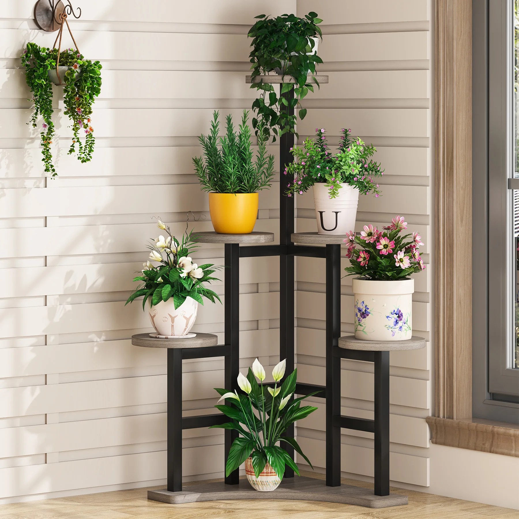 Tribesigns 6 Tiered Corner Plant Stand, Plant Shelf Flower Stand, Tall Multiple Potted Plant Holder Rack Planter Organizer