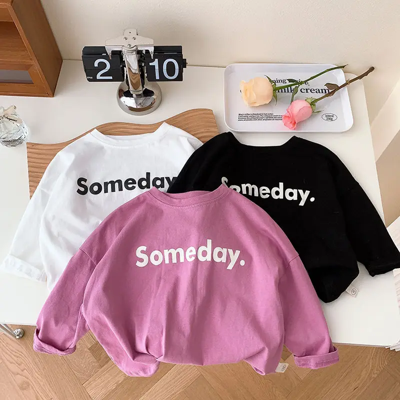 2024  Autumn Children New Pattern Cotton Letter Printing Korean Baby Long Sleeves T-shirt Leisure Clothes Bottom Layer Shirt