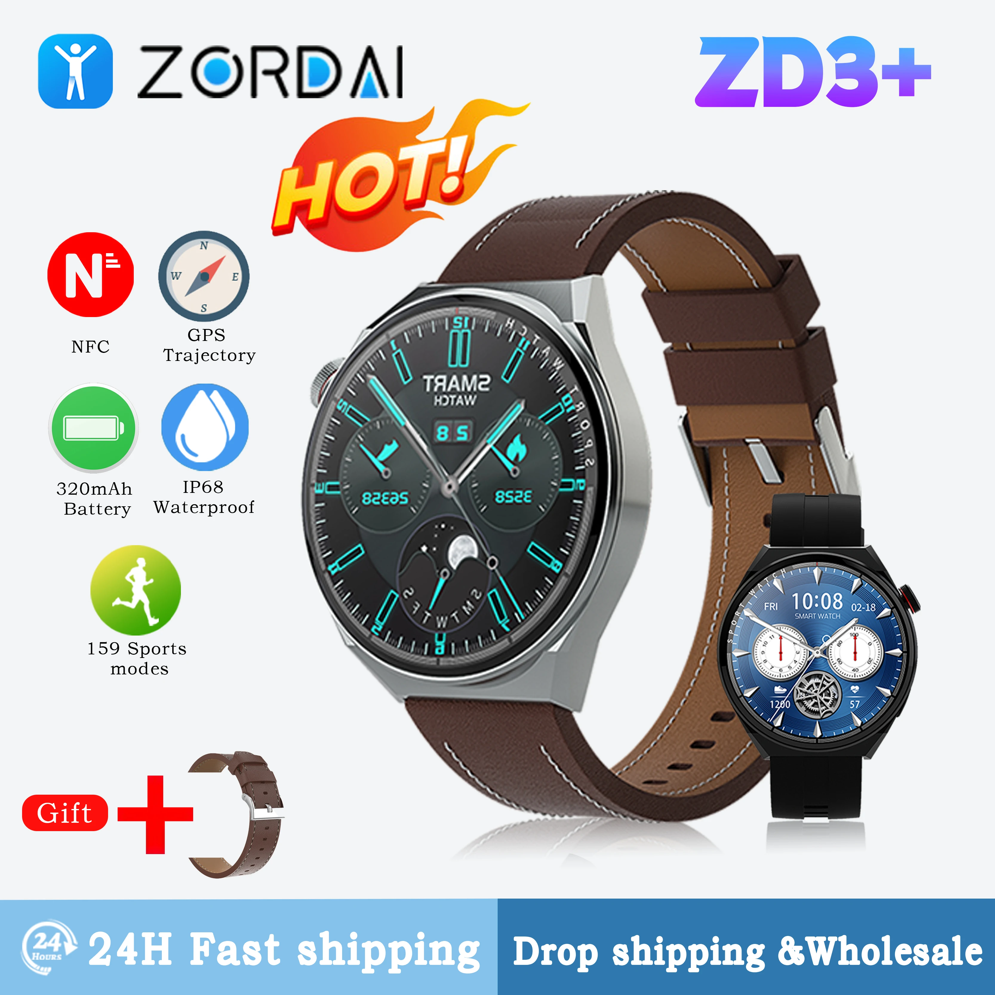 

Zordai 2024 ZD3+ Round Smartwatch 1.5 inch Screen Waterproof Ai GPS NFC Fitness Tracker Sport Smart Watch for Men Women Lady