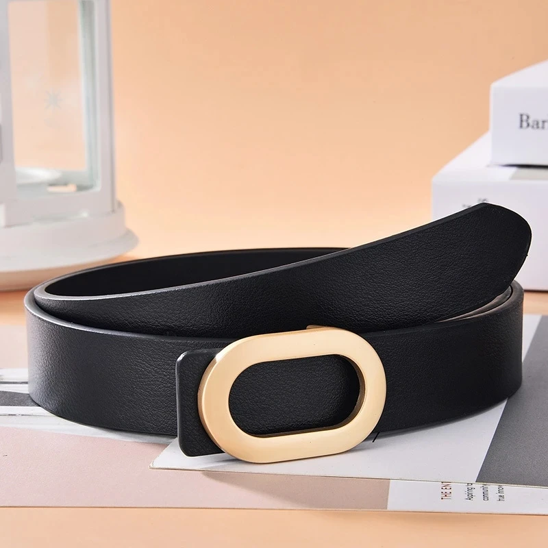 Belt For Women Round Square Buckle Pin Buckle Jeans Black Belt Chic Luxury Brand Designer Leather Belt Female