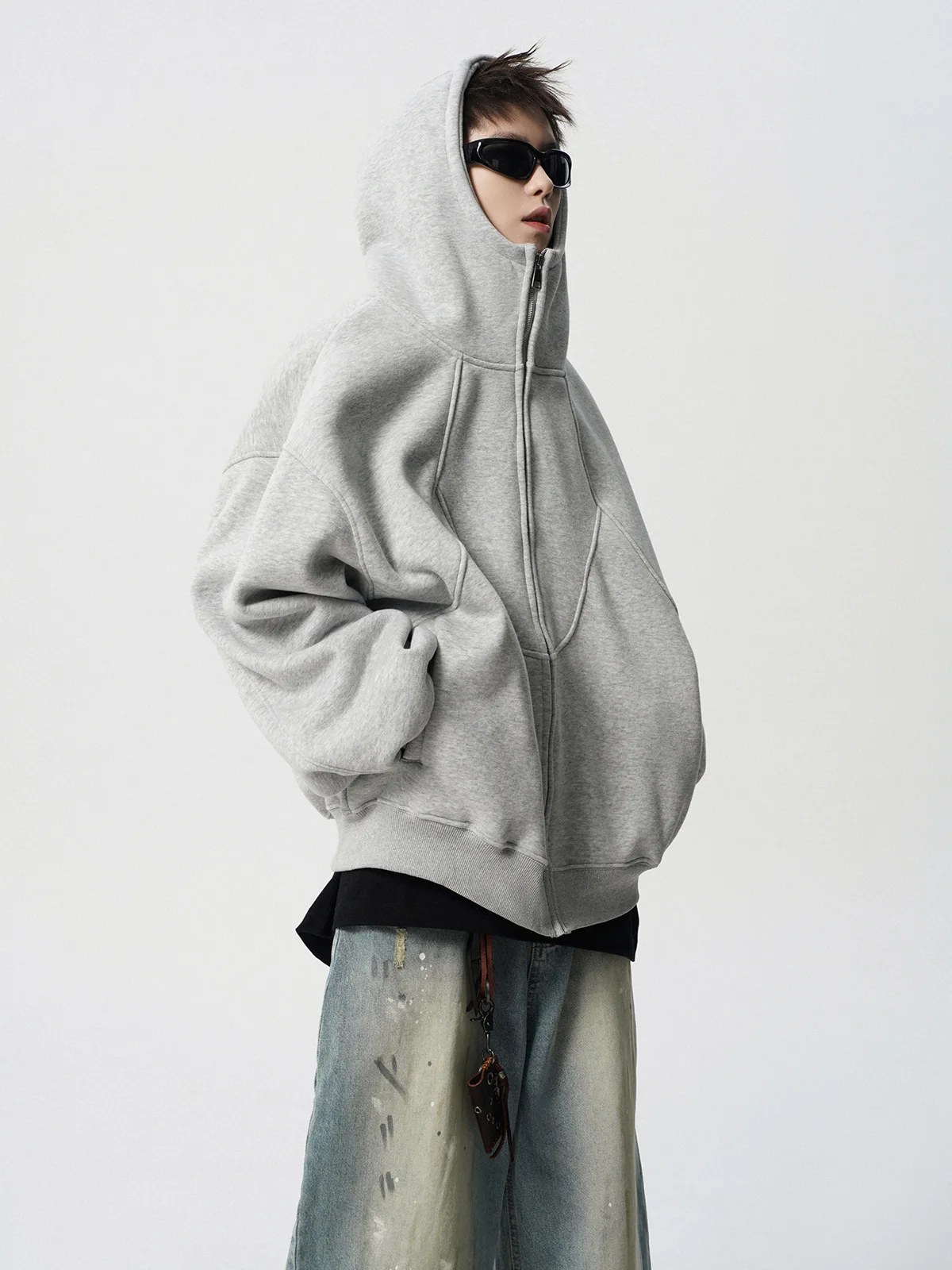 American Deconstruction Hooded Jacket Men's Winter Splicing Sweater High Street Velvet Couple Hoodie