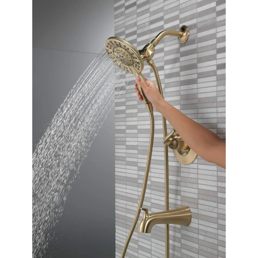 tub and shower trim Kit, shower faucet, with 4-spray lead-in 2-in-1 double handheld shower head, with hose, champagne bronze