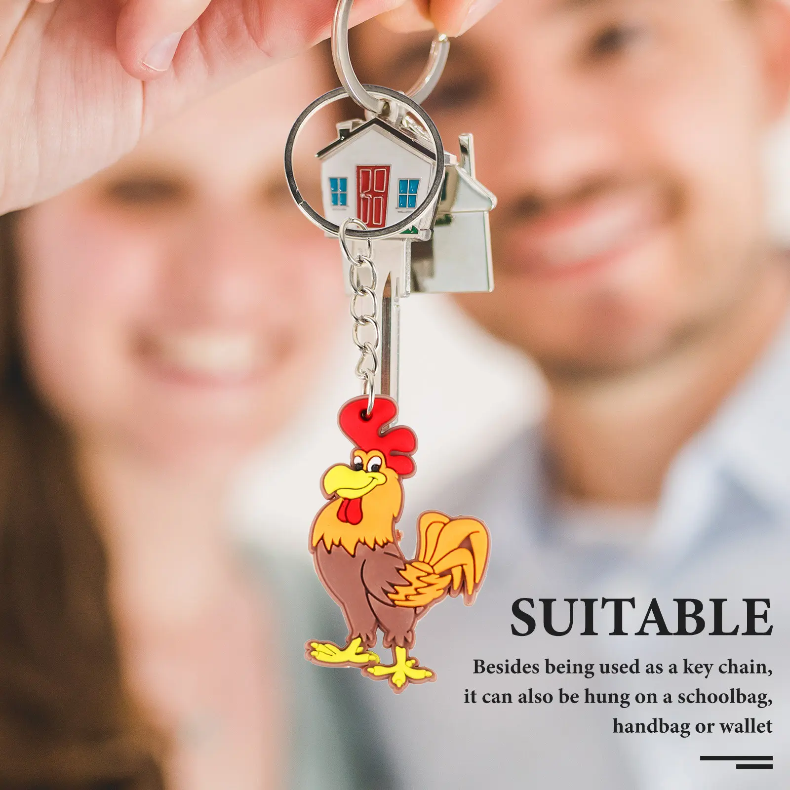 12pcs Rooster Keychain Animal Charm Keyring Aesthetic Bag Hanging Decoration Party Favor For Birthday Carnival Prizes