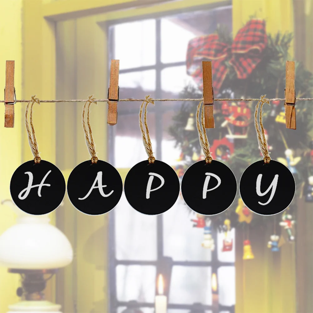 

10Pcs Blackboard Blessing Hanging Tags Wooden Christmas Pendants Round DIY Decorative Ornaments for Wall Window Door Table Tree