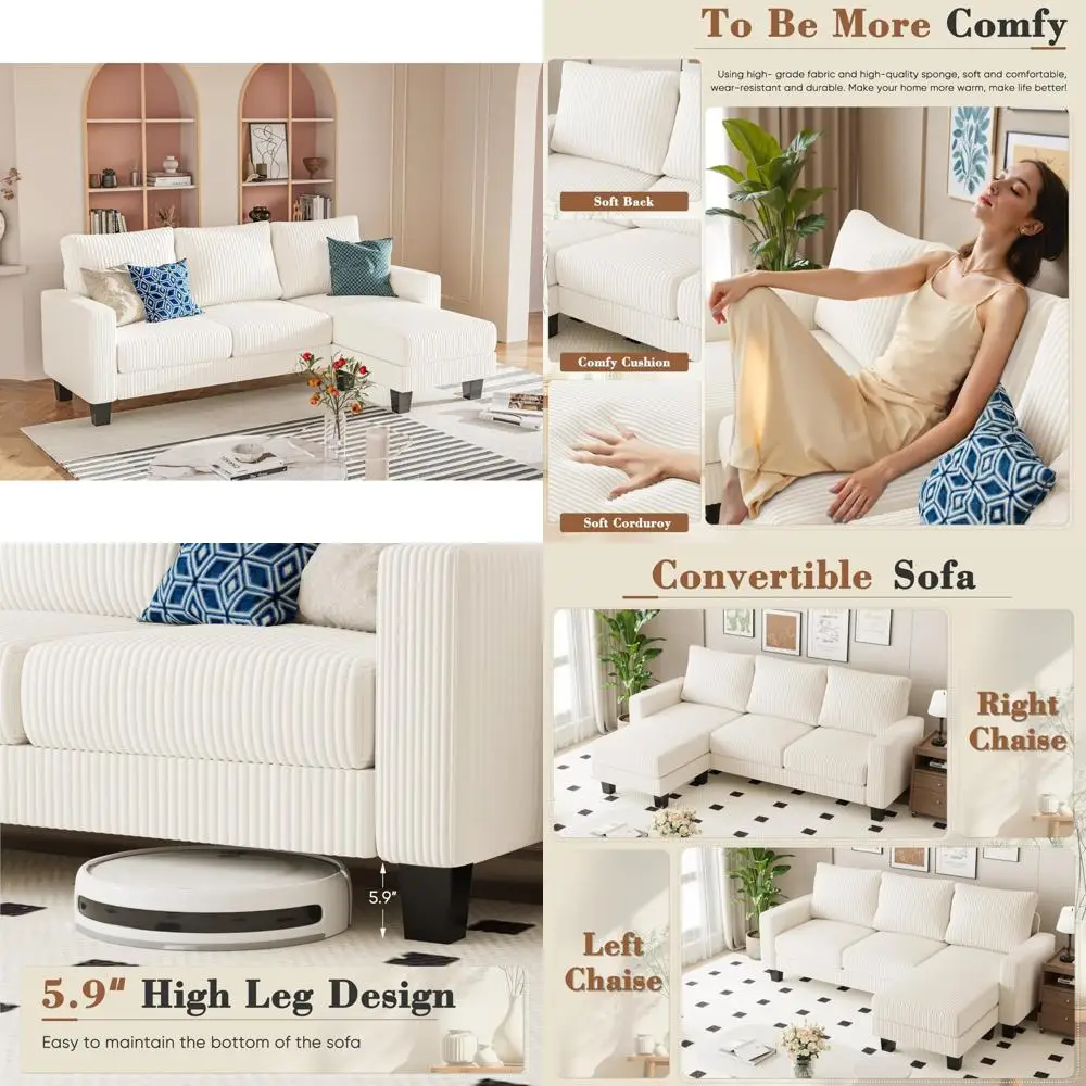 أريكة كرسي قابلة للتحويل، أريكة على شكل حرف L بثلاثة مقاعد، أثاث مريح لغرفة المعيشة، مثالي للشقق الصغيرة #1