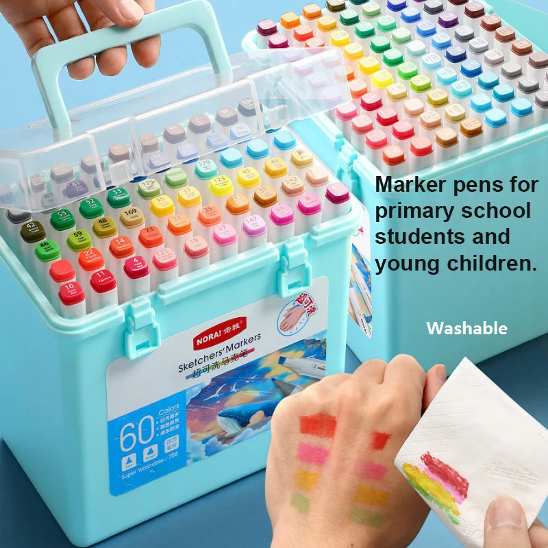 Ultra Clean Washable Marker Set with Portable Box Dual Tip Coloring Acrylic Paint Markers for Kids Holiday Gifts Art Supplies 3+