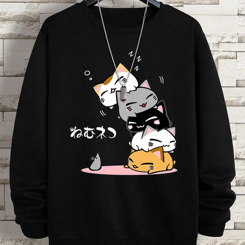 여성용 귀여운 쌓인 고양이 수면 후드, 힙합 피트니스 풀오버, 빈티지 오버사이즈 캐주얼 스포츠웨어, 가을 두꺼운 의류 
