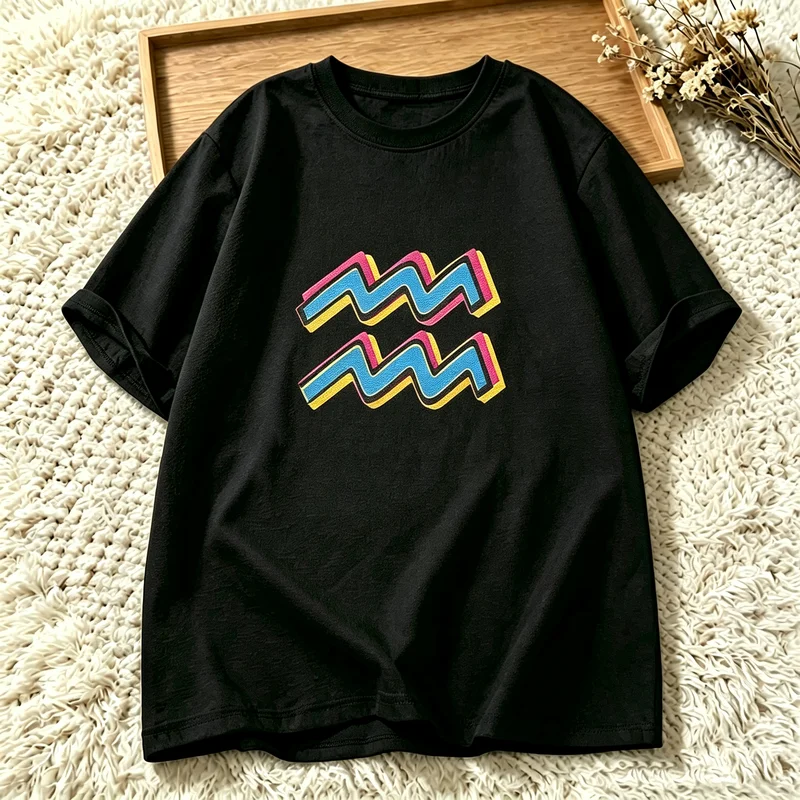 Aquarius Horoscope Sign T Shirt for Men Women Colorful Symbol Print Soft Cotton Short Sleeve Tee Casual Zodiac Streetwear Tops
