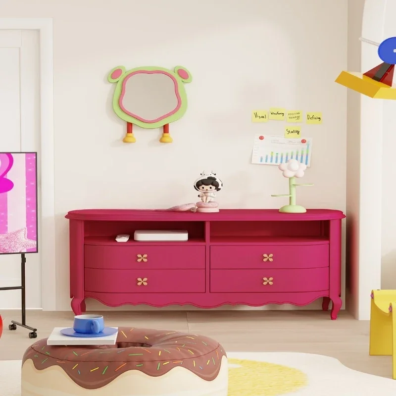 

French porch cabinet, living room dopamine decorative cabinet, four chest cabinet, rose red dining side cabinet