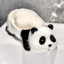 NEW 1PC Ceramic Shower Soap Holder Bathroom Supplies Panda Shape Soap Box Water Guide Hole Storage Plate Bathroom Accessories