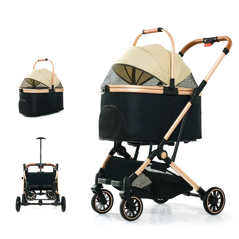 4 in 1 Pet Stroller, Folding Light weight Cat &Dog Stroller with Detachable Carrier, 180° Reversible Canopy, All Terrain 4-Wheel