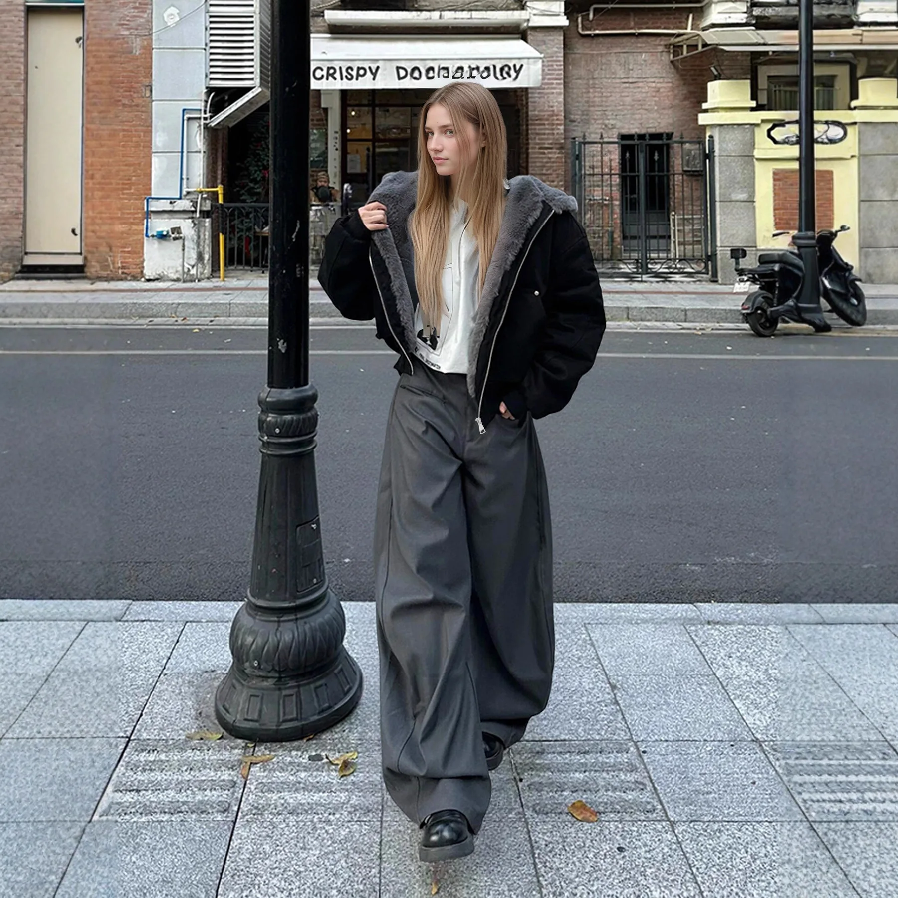 

Thiened Faux Fur Jaet Men's High Street Hooded Trendy Brand Cleanfit Cross-Border Outerwear Briti Sle Winter Coat