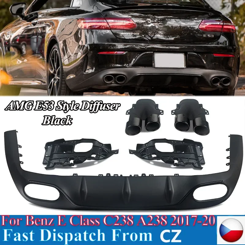 MagicKit  AMG E53 Look For Mercedes E-Class C238 Coupe A238  Gloss Black  Car Rear Diffuser+Tailpipes Tips