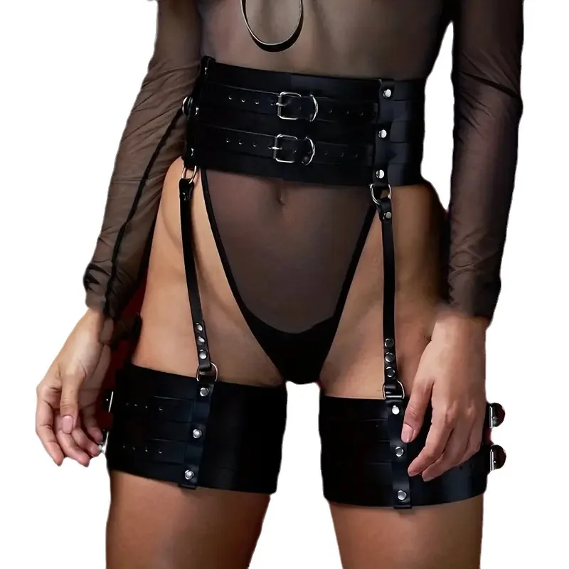 Sexy coscia Lingerie Bondage Leg Harness PU Leather bretelle erotiche moda donna glutei reggicalze Gay Adult 18 accessori