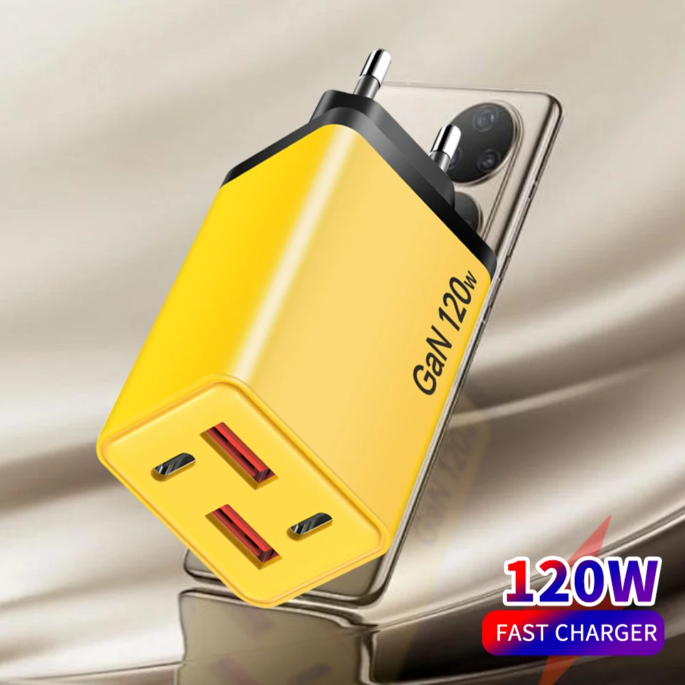 

GaN 120W 4-Port USB C PD Fast Charger QC3.0 Phone Adapter EU/US/UK Plug for iPhone16/15 Samsung S24 Xiaomi Huawei Quick Charge
