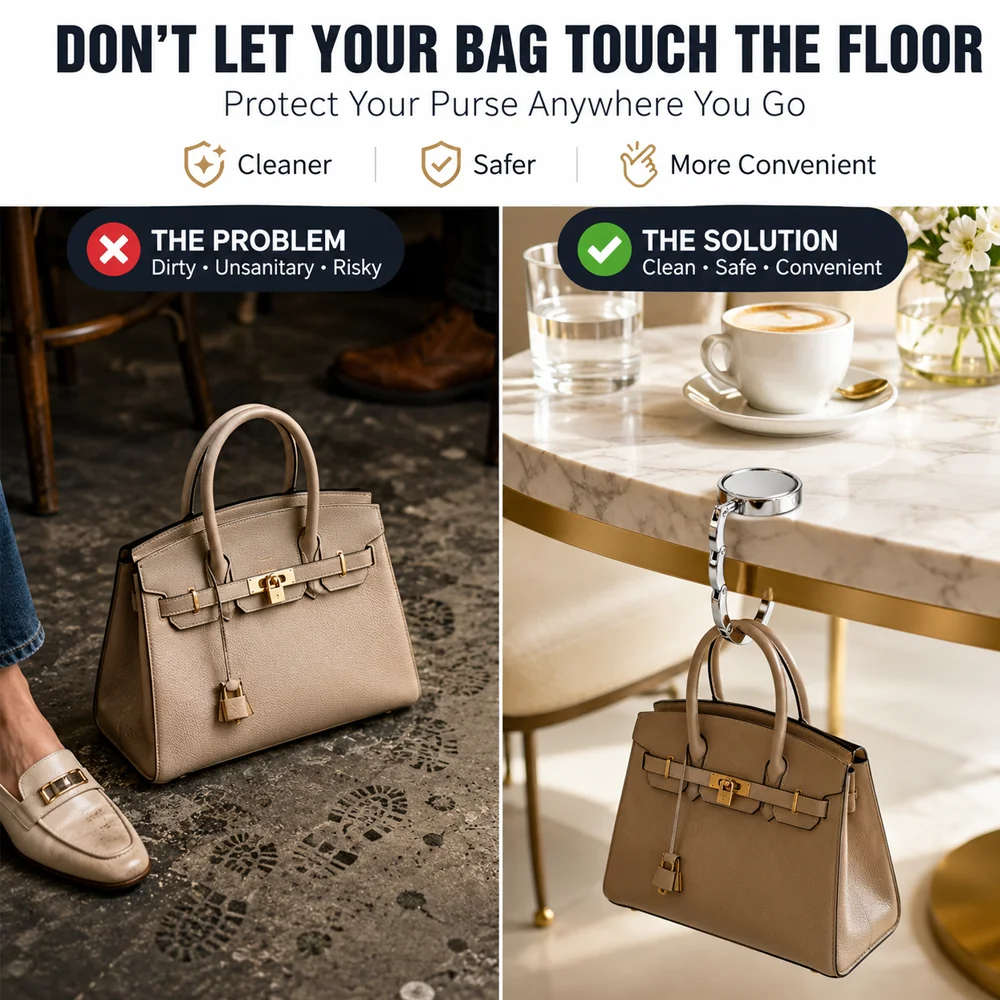 Portable Folding Purse Hook Table Desk Edge Blank Handbag Hanger Foldable Metal Bag Holder Tabletop Storage Hook