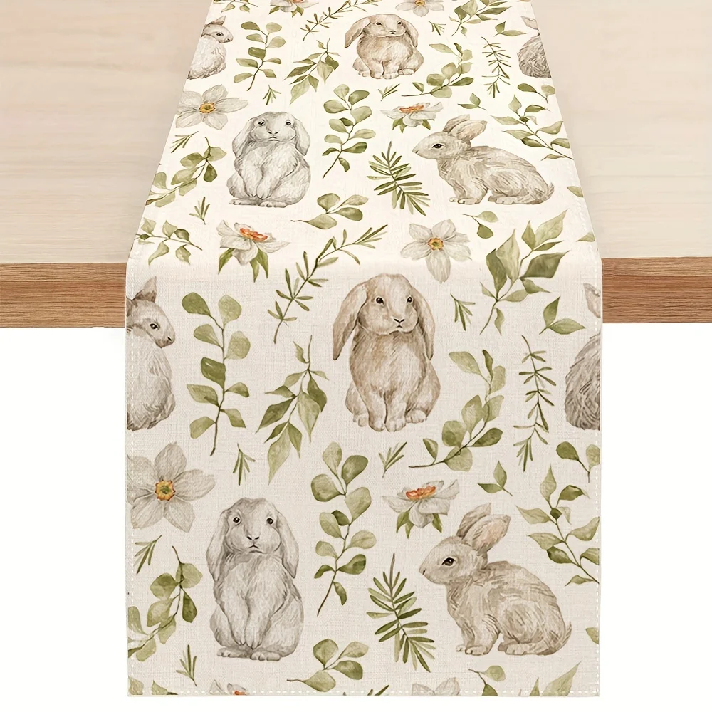 1 Stück Osterhase Tischläufer, Humorvoller Hase mit Blumen- und Blätterdesign für Frühling, Heim, Küche und Esszimmer Dekoration