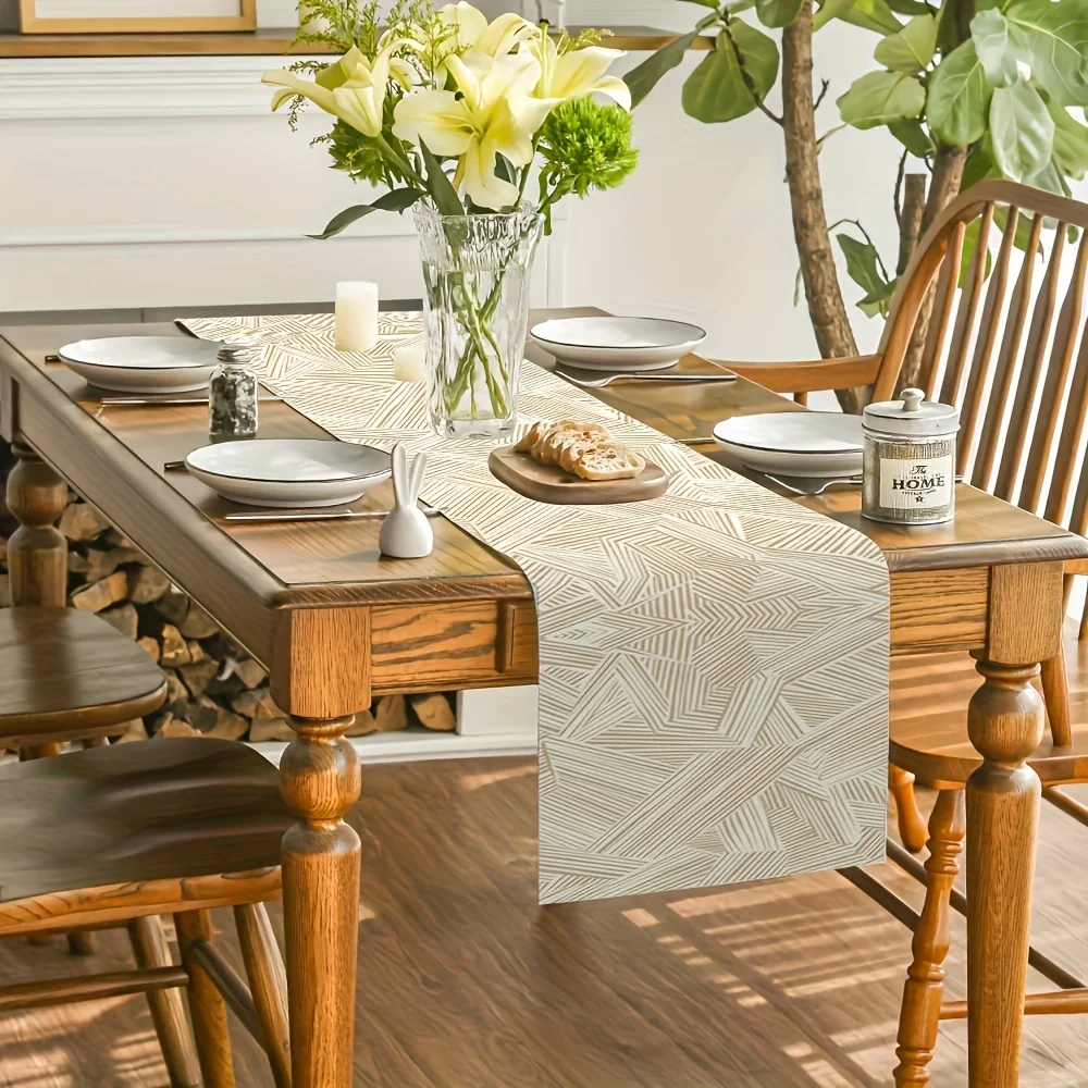 VIKAMA Brown Geometric Table Runner Kitchen & Dining Table Decor Durable Cabinet Surface Accent Home Decor