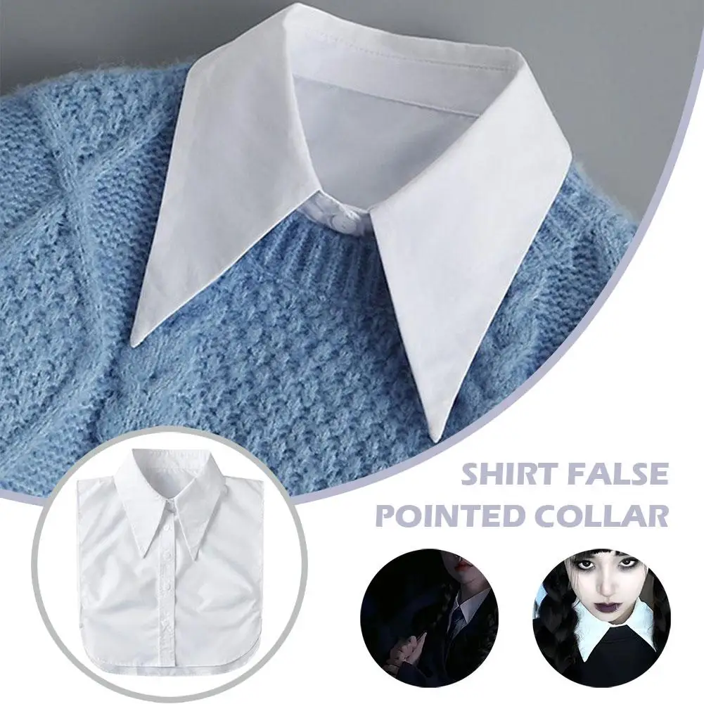 Women White Shirt Fake Collar Big Lapel Detachable Pointed Collar