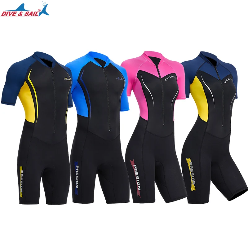 Lycra+1.5mm Neoprene Dive Skins Shorty Wetsuit Women Men Swimsuit Rash Guard Scuba One Piece Short Sleeve Quick Dry Bathing Suit