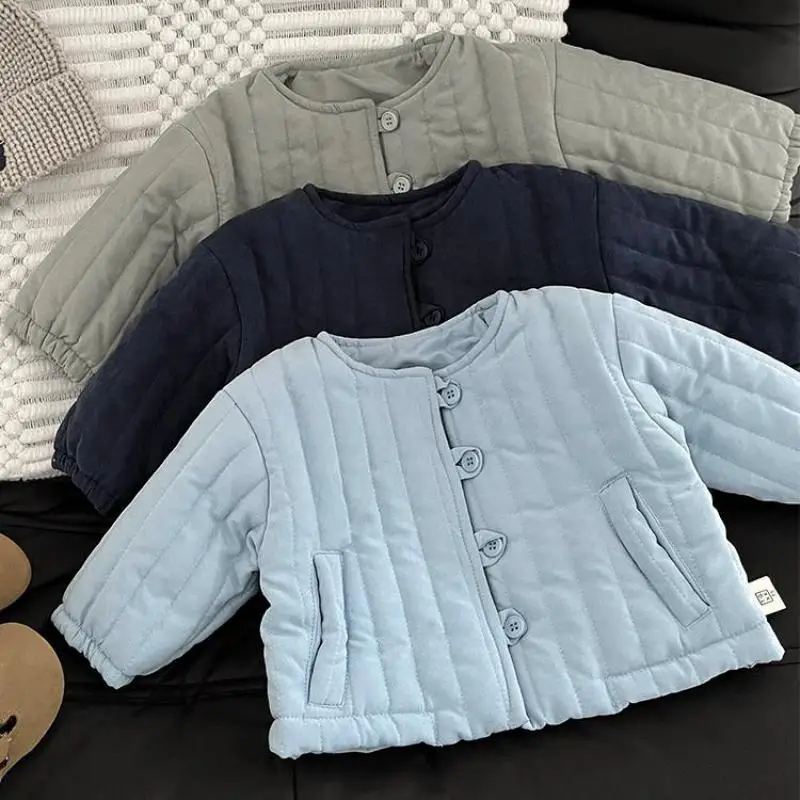 

2025 Winter New Baby Boy Long Sleeve Warm Coat Solid Infant Girl Cotton Padded Jacket Kids Fleece Coat Children Clothes
