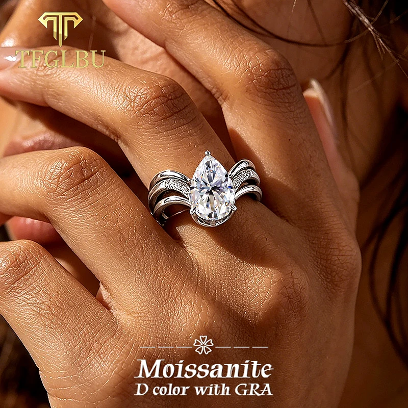 

Кольцо TFGLBU 8*12 мм с грушевидным муассанитом для женщин, серебро 925 пробы, сертификат GRA, модное бриллиантовое кольцо, роскошные ювелирные изделия для свадьбы