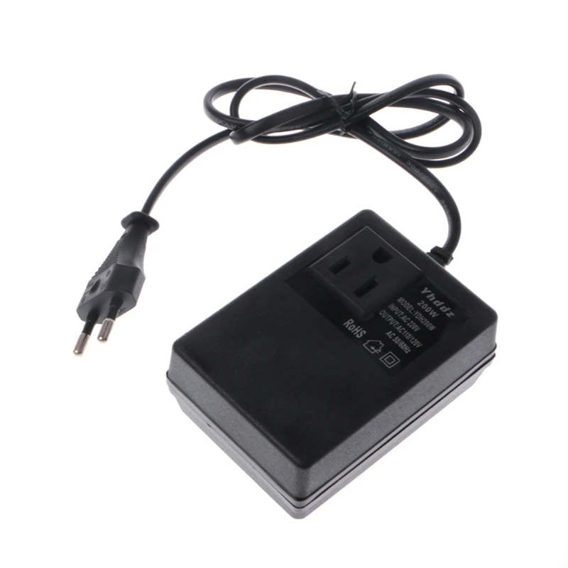 

200W AC 220V to 110V Step Down Transformer Convert Travel Power EU Plug Adapter Damom