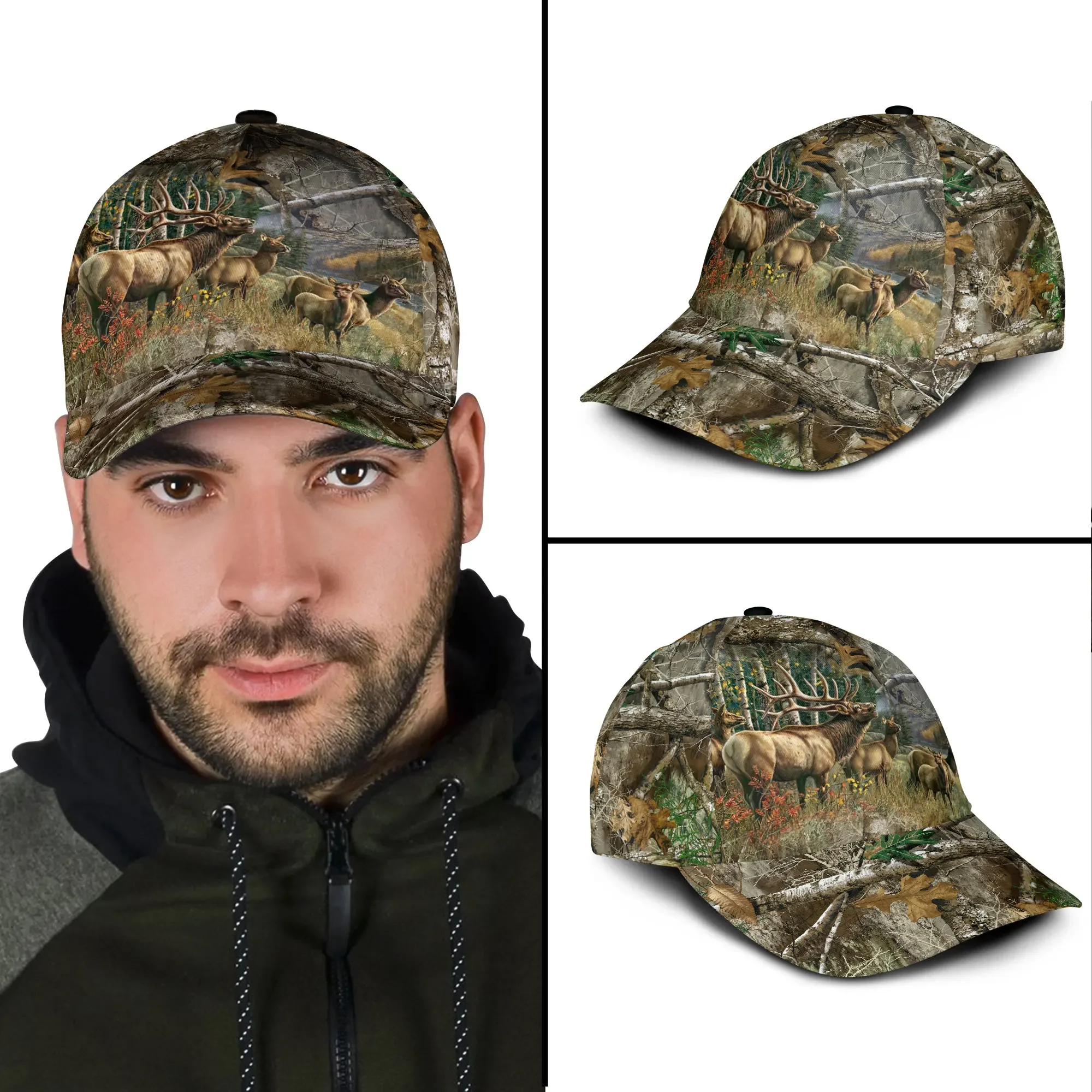 Wildlife Rabbit Dog Deer Hunting Baseball Cap All Over Printed Snapback Hat Men Women Adult Hip Hop Headwear Outdoor Sun Visor