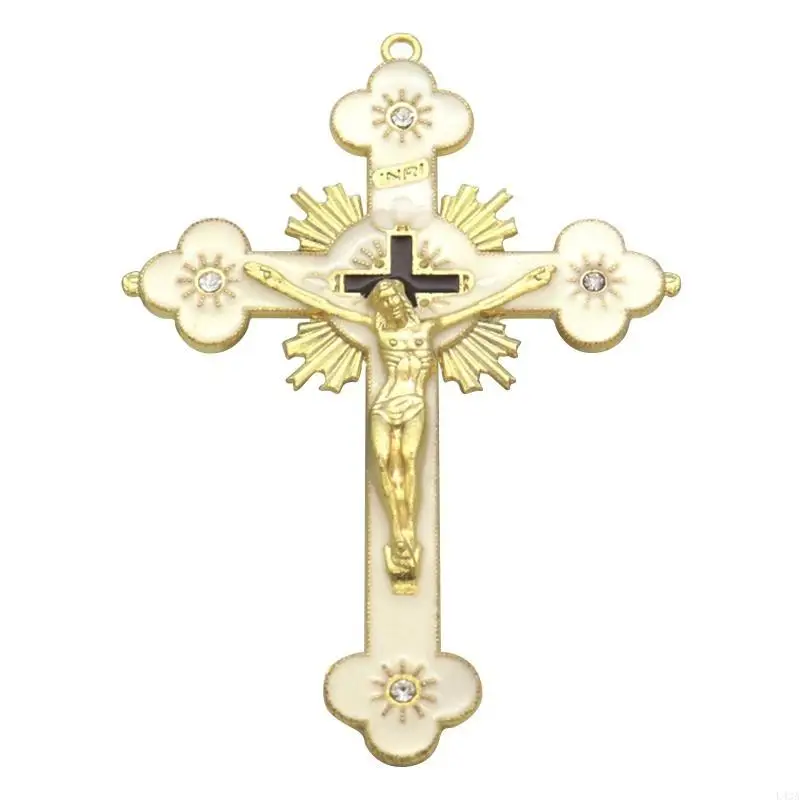 L43A Metal Enamel Crystal Flower Crucifix for Cross Spiritual Religious Jesus Catholic Blessing Hand Holding Faith Gifts Prayer